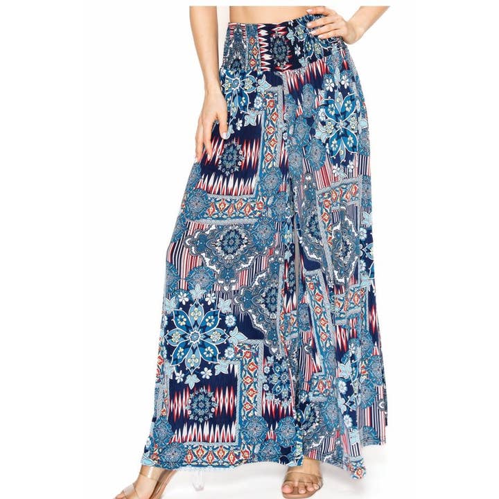 Paperdoll - Wholesale Pants - Women's - SMOCKED WAIST PRINTED WIDE LEG PANTS