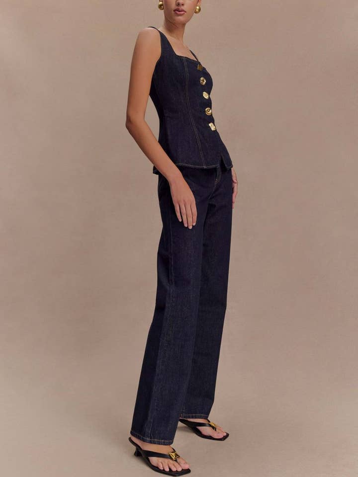 HIDDENBRAND - Wholesale Top & Pant Set (NOT Loungewear) - Women's - Modern Buttoned Denim Top And Trousers Set4