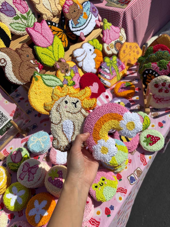 Punch needle mug rugs, coffee coasters for home decor for wholesale by Honey Punches