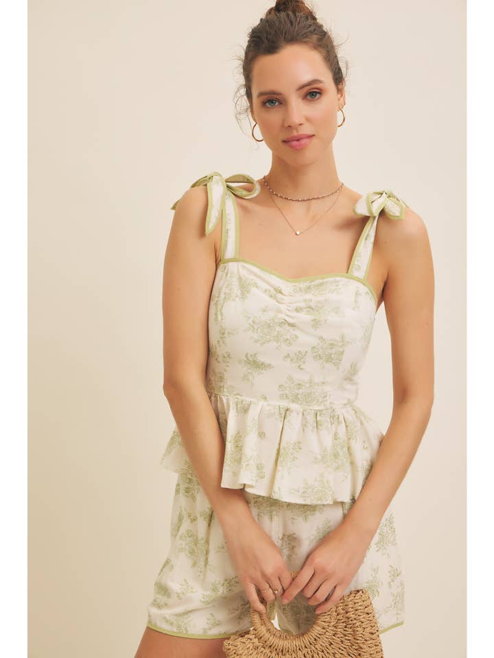 FLORAL PRINT COTTON LINEN SMOCKED PEPLUM TOP for wholesale by in february