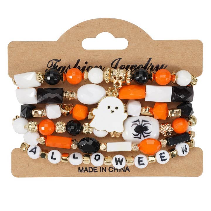ACCITY - Wholesale Jewelry Set - HALLOWEEN PUMPKIN GHOST BEADED BRACELET_CWAJE0571811