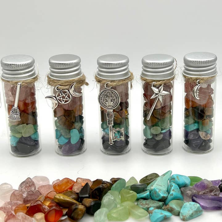 Purple Door ATX - Wholesale Spiritual stone/crystal - Balancing Rainbow Chakra Shots Bottle Crystal Chips2