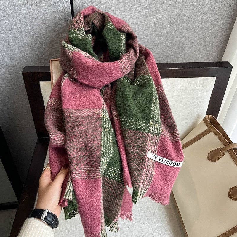 FurDecoration - Venta al por mayor Bufanda - Mujer - Bufanda de cuadros con flecos en bloques de color2