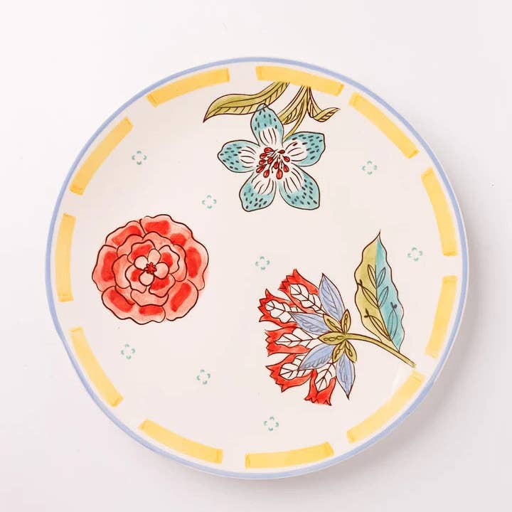 Stripe And Stem Handpainted Ceramic Round Platter , 10 x 1.18 Inches for wholesale by Casa Amarosa