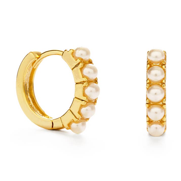 15mm Pearl Huggie Hoops for wholesale by Amano Studio