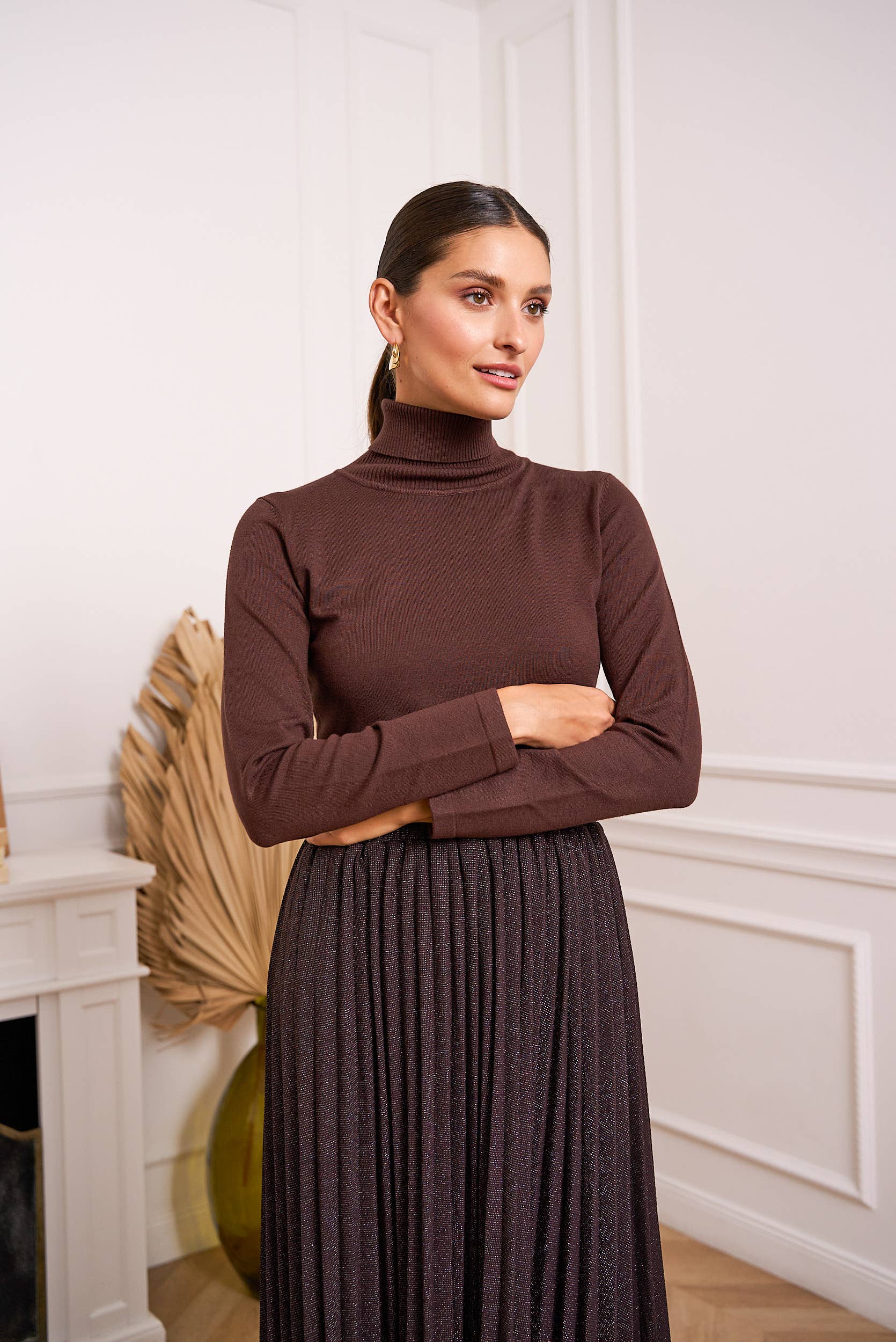 Marron Pull col roulé en maille  - 08873 en vente sur Faire4