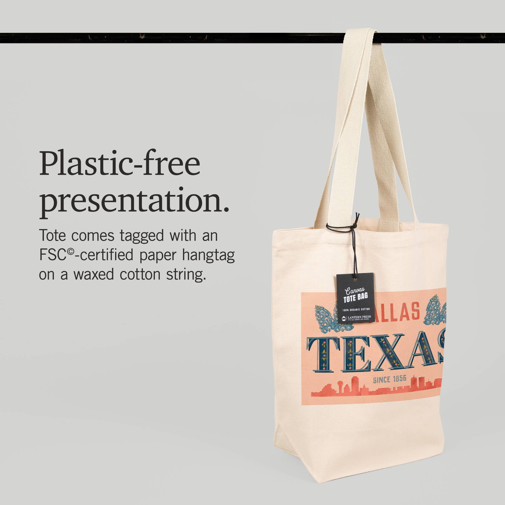 Lantern Press - Wholesale Tote Bag - Unisex - ORGANIC TOTE BAGS Dallas, Texas, Skyline & State Flowers6