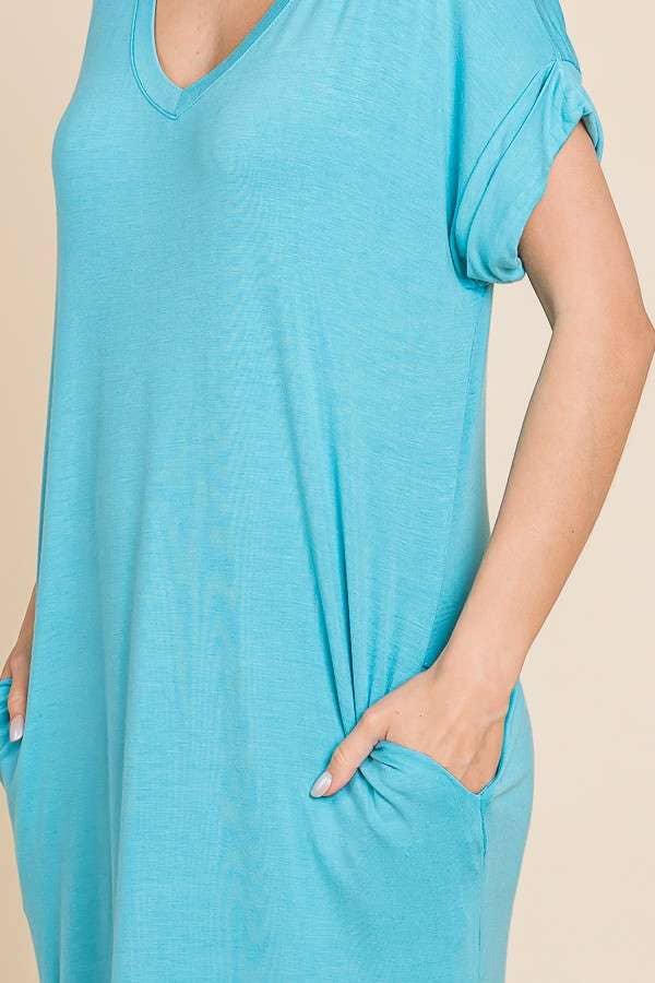 Culture Code - Wholesale Dress - Women's - CAD1045 - RELAXED V NECK ROLL OVER SLV T-SHIRT DRESS2