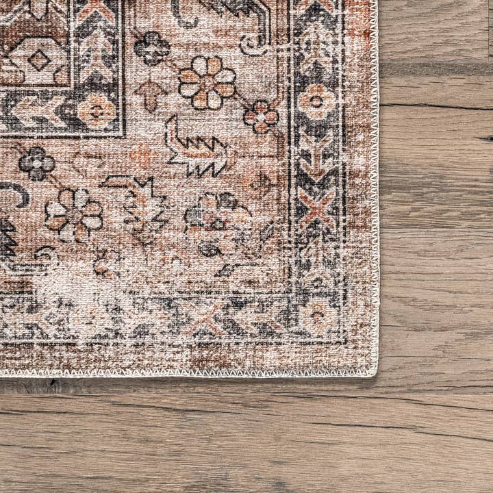Taupe Myrtle Vintage Machine Washable Area Rug for wholesale on Faire