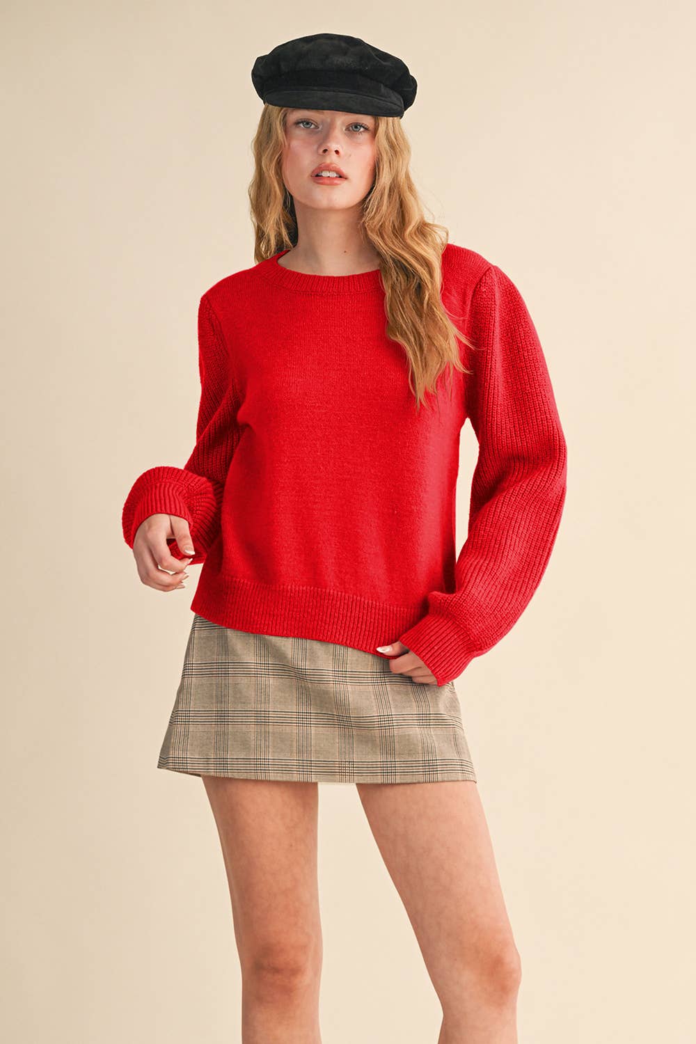 &MERCI - Wholesale Knit Sweater - Women's - RIBBED PUFF SLEEVE SWEATER MSW1095146