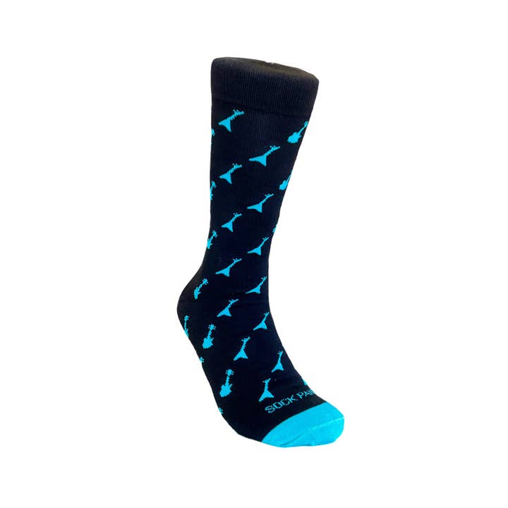 Sock Panda - Wholesale Socks - Unisex - Teal and Black Guitar Patterned Socks from the Sock Panda2