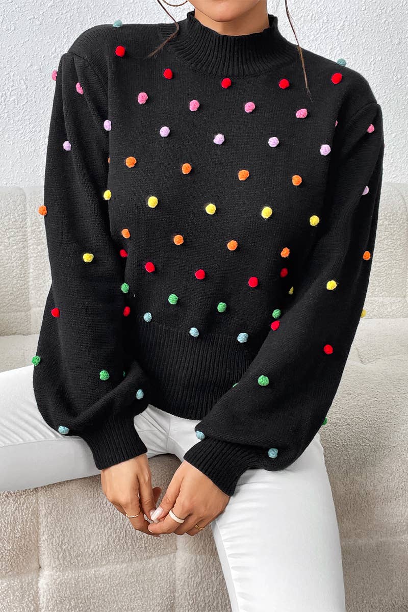 Lily Clothing - Wholesale Knit Sweater - Women's - WOMEN RIBBED HIGH NECK COLOR SWISS DOT JUMPER TOP_CWOSWL02808