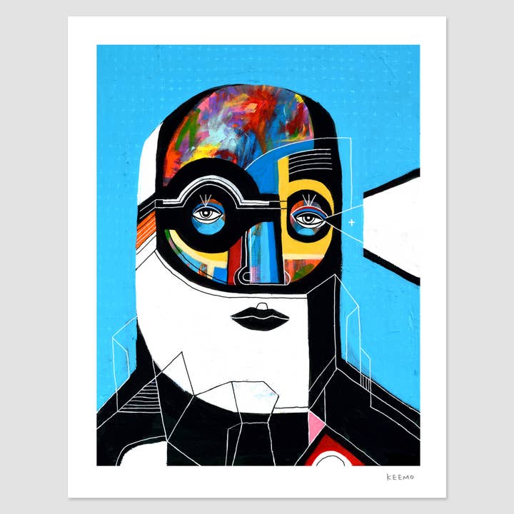 Colorful Abstract Art Print Wall Decor Modern Portrait Blue for wholesale by Keemo Gallery