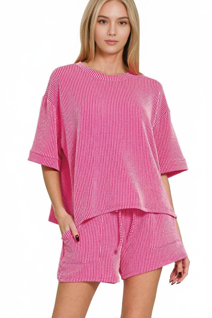 42POPS – Engroshandel Loungesæt - Dame – .Corded Rib T-shirt & Shorts 2-delt Sæt63