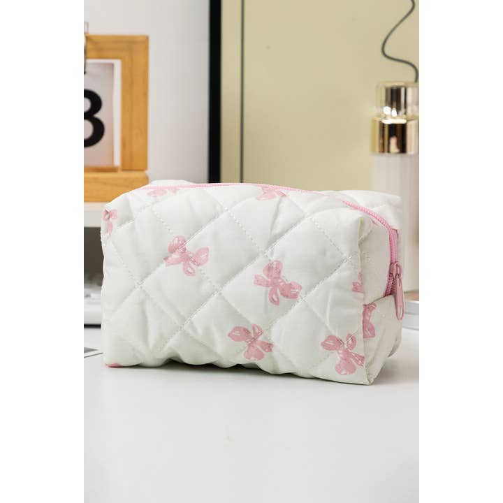 1 the Woman - Wholesale Makeup/Cosmetic Bag - Bow Knot Quilted Zipper Makeup Bag