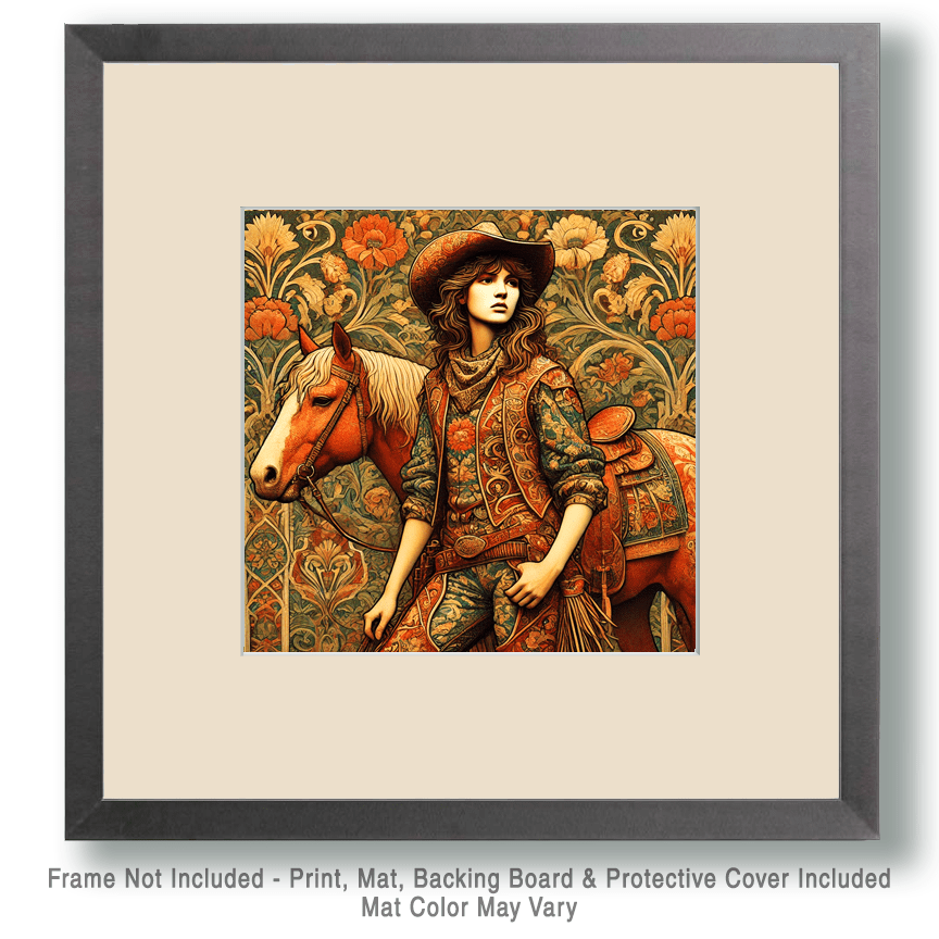Mowbi - Wholesale Art Print - Art Nouveau Cowgirl with Her Horse - Wall Art Print - Western Art - 8"x8" Artwork - 12"x12" Matte1