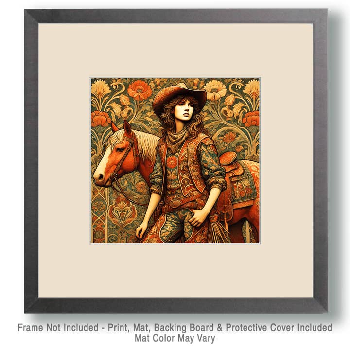 Mowbi - Wholesale Art Print - Art Nouveau Cowgirl with Her Horse - Wall Art Print - Western Art - 8"x8" Artwork - 12"x12" Matte1