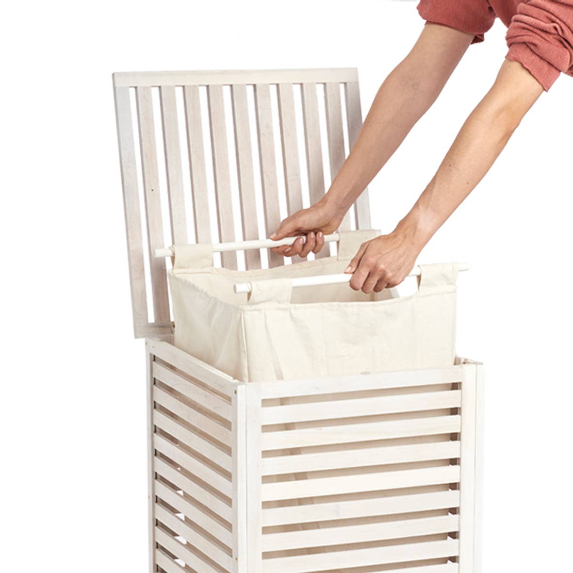 Laundry basket, walnut wood, natural white for wholesale on Faire2