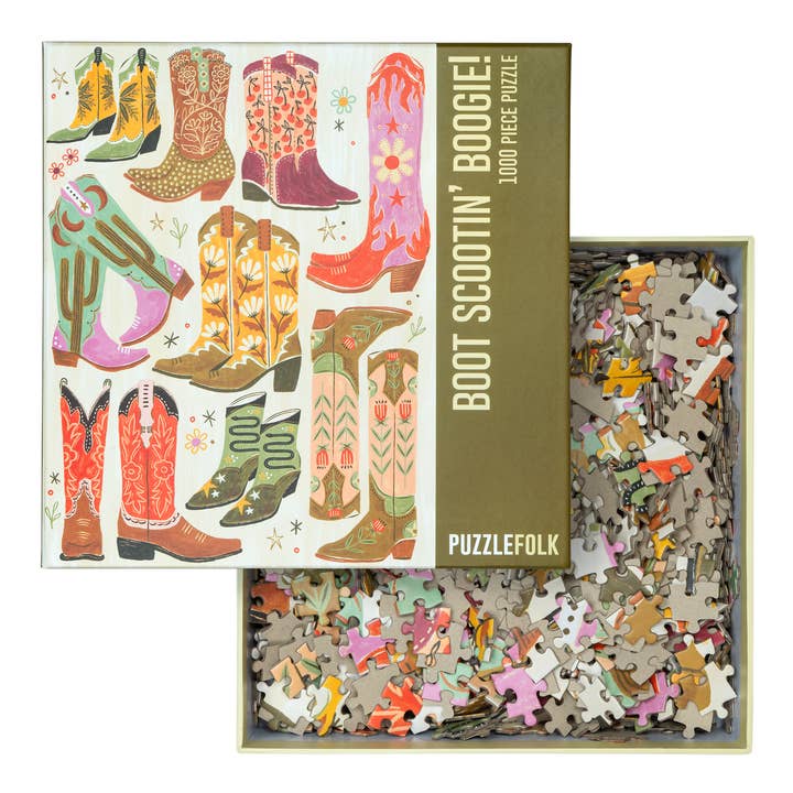 Puzzlefolk - Wholesale Puzzle - Adult - Boot Scootin' Boogie! 1000 Piece Western Cowboy Boot Puzzle1