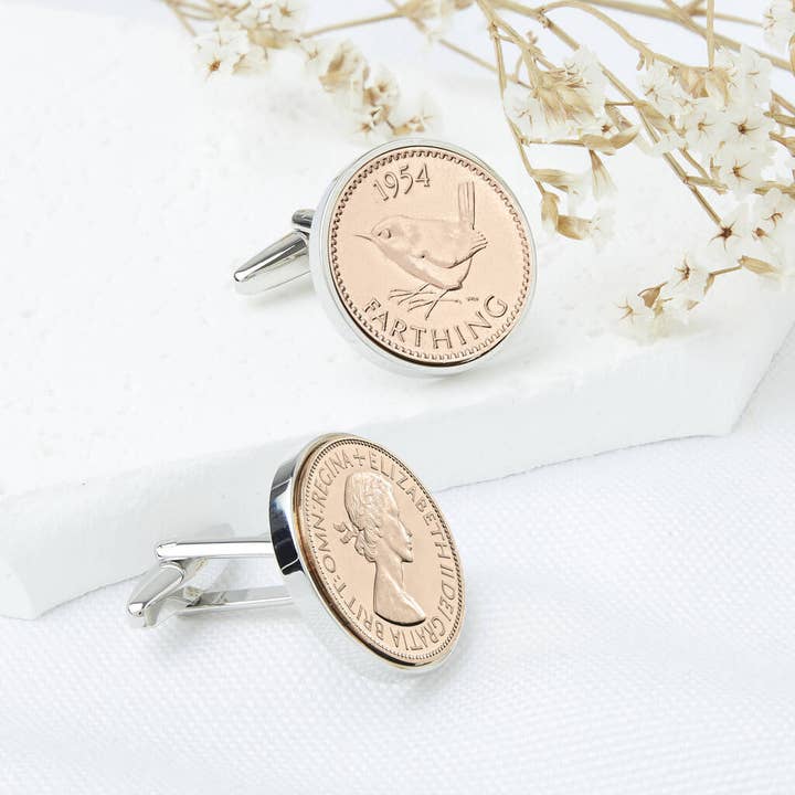 Ellie Ellie LTD - Wholesale Cufflinks - Farthing 1954 70th Birthday Coin Cufflinks