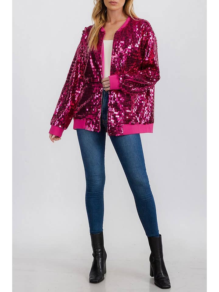 ROUSSEAU - Wholesale Jacket - Women's - ALLOVER SEQUINS DETAIL ZIP UP POCKET FRONT JACKET3