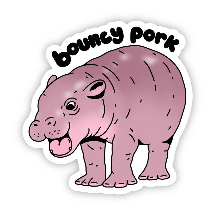 "Bouncy Pork" Moo Deng Hippo Sticker for wholesale by Big Moods