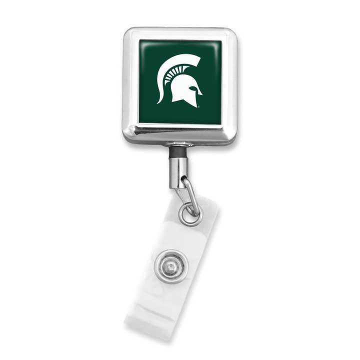 From The Heart - Wholesale Badge Accessory - Unisex - Michigan State Spartans Square Badge Reel (Alligator Clip)