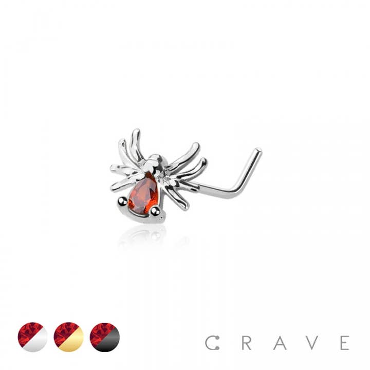 CRAVE BODY JEWELRY - Wholesale Single Earring - SPIDER 316L SURGICAL STEEL L-SHAPE NOSE STUD