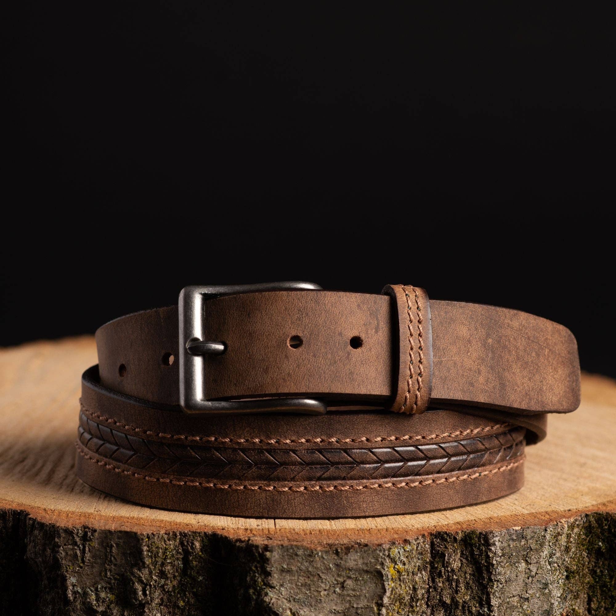 NAB LEATHER - Wholesale Belt - Men's - The Purpose Belt - Black Custom Engraved Arrow Patterned 100% Real Leather Belt1