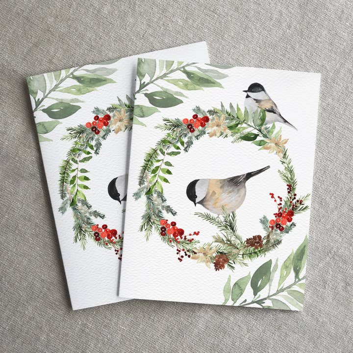 Blue Thistle - Wholesale Christmas Card - Winter Chickadee, Happy Holidays Card, Christmas Birds2