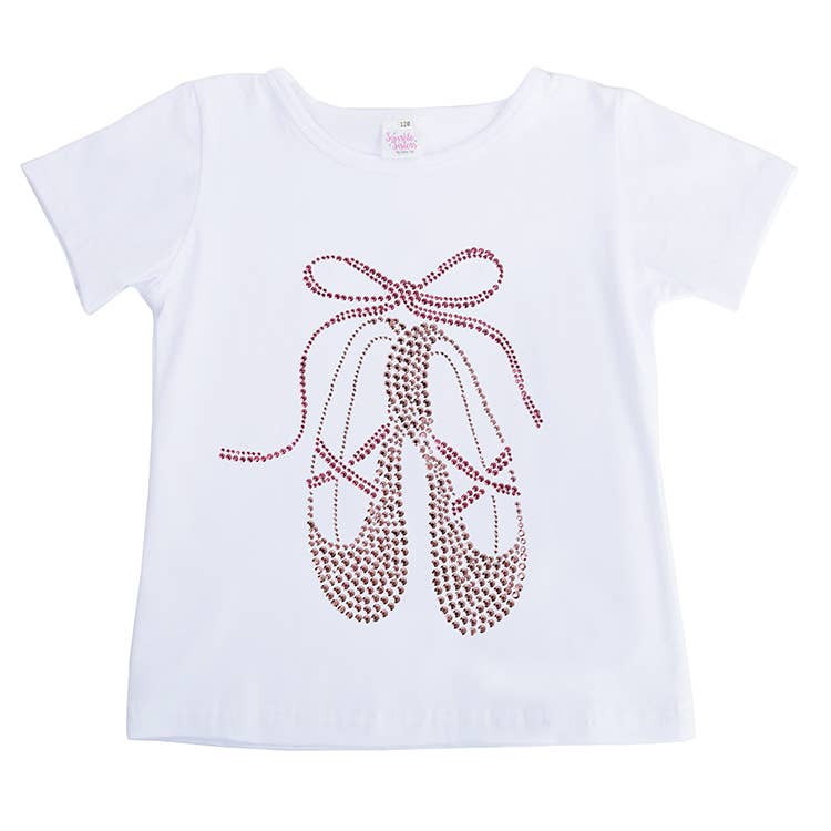 Sparkle Sisters by Couture Clips – Engroshandel T-shirt - Børn – Lyserød t-shirt med korte ærmer og ballerinaer med nitter1