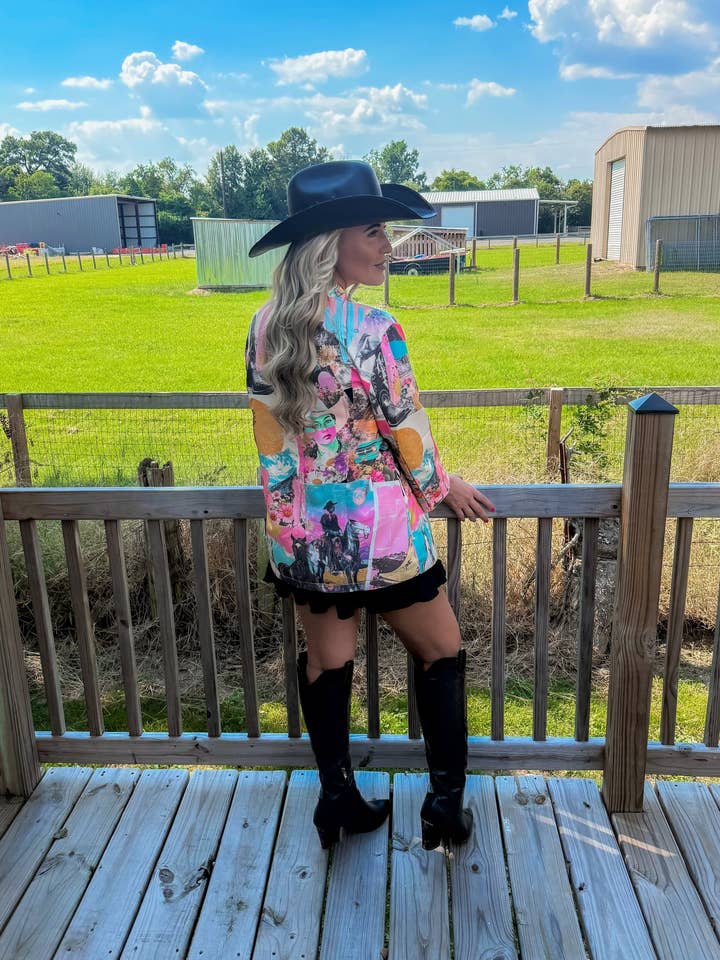 BAHA RANCH WESTERN WEAR - Wholesale Blazer - Women's - Baha Ranch Retro Pop Western Collage Blazer4