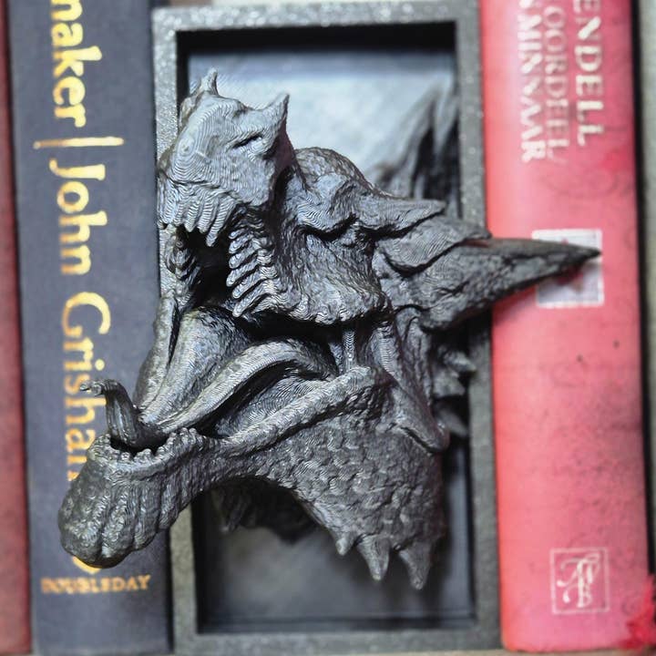 Scultura di drago nero per angolo di lettura magico - Decorazione da fiaba per la vendita all'ingrosso da parte di 3DijkstraFinds
