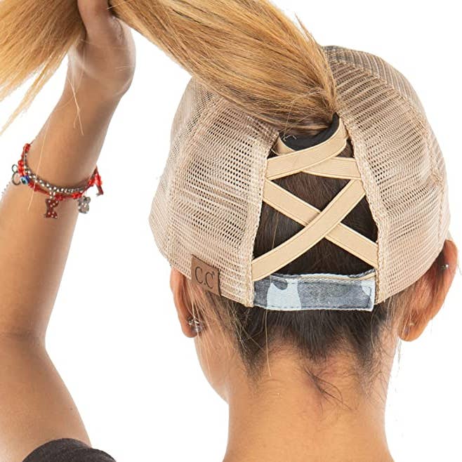 Funky Junque - Wholesale Ponytail cap – Women’s - Criss Cross Ponycap Hat (Blue Camo)0