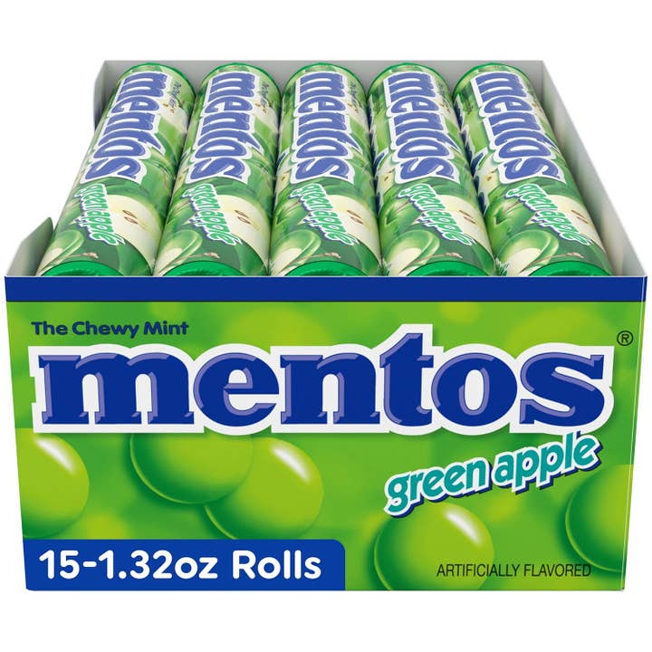 Snacky Candy – wholesale Mints – Mentos Rolls Green Apple 1.32oz 15 count2