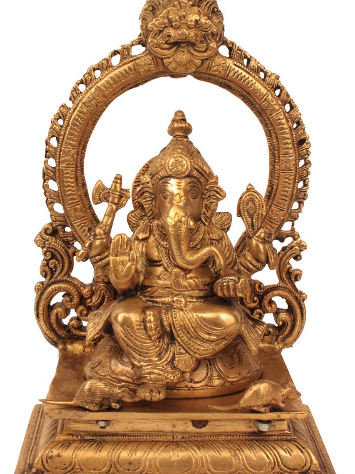 Ganesha entronizado de 11 “em latão | Feito à mão | Feito na Índia por atacado de Exotic India Art