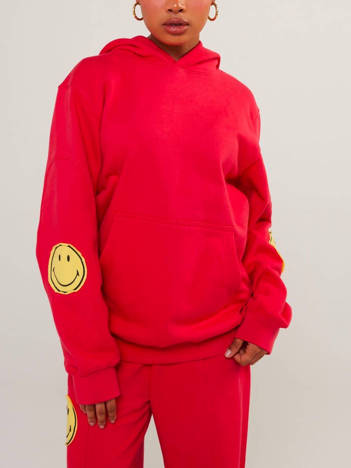 Smiley® Oversized Hoodie, Rood voor wholesale door SAMII RYAN