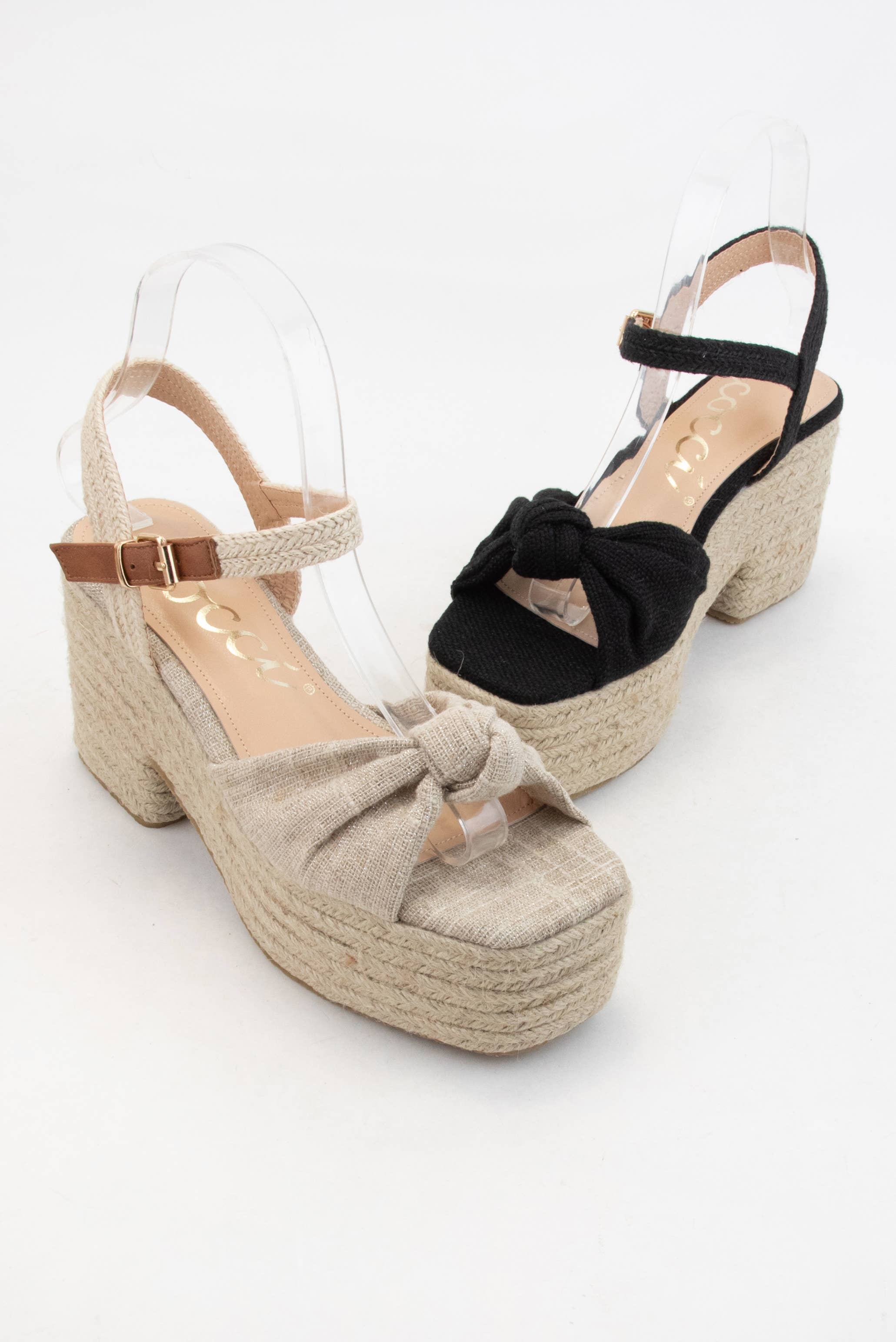 CCOCCI - Vendita all'ingrosso Scarpe con plateau - Donna - ESPADRILLAS SPESSE CON TOMAIA ANNODATA IN LINO PALMER, TACCO PLATEAU7