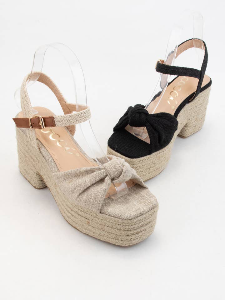 CCOCCI - Vendita all'ingrosso Scarpe con plateau - Donna - ESPADRILLAS SPESSE CON TOMAIA ANNODATA IN LINO PALMER, TACCO PLATEAU7