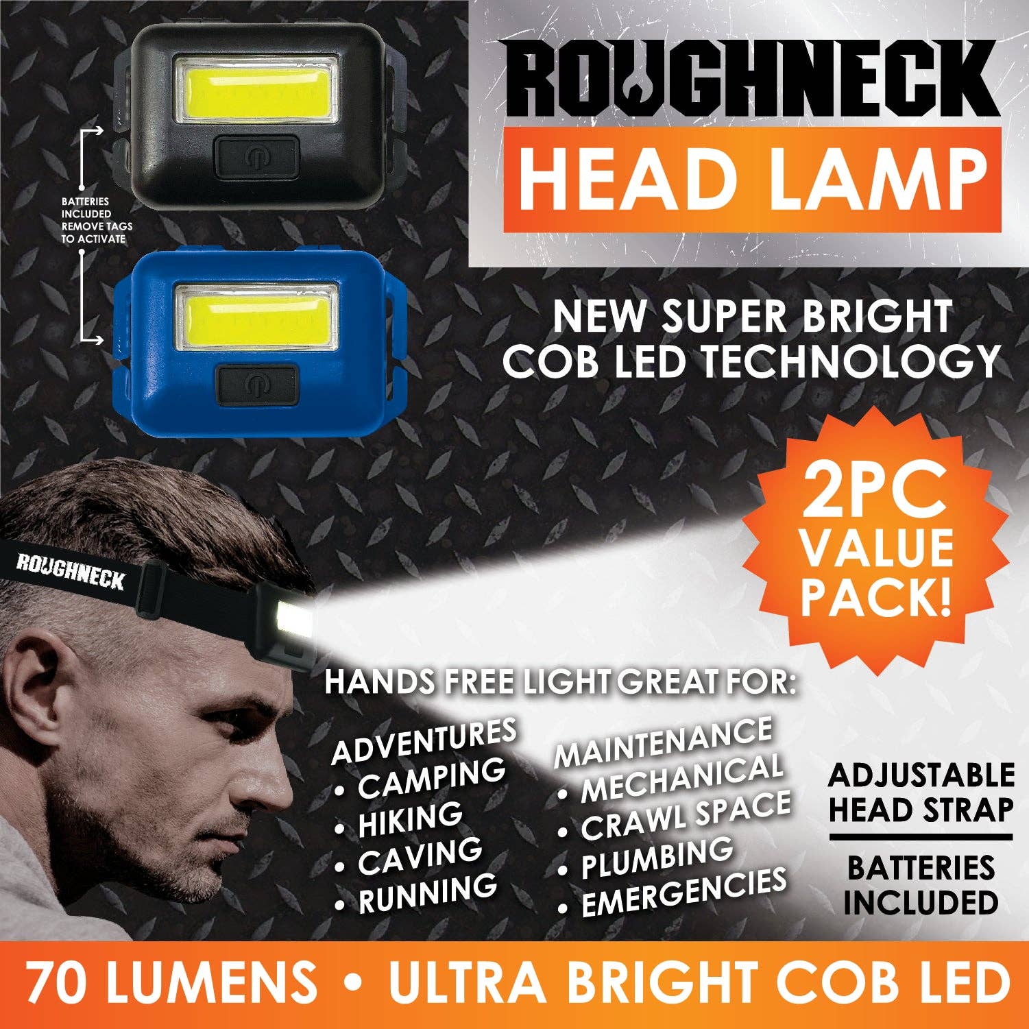 Novelty Brands - Wholesale Retailer Display - Home & Living - Roughneck LED Head Lamp Value 2 Pack - 6/Display2