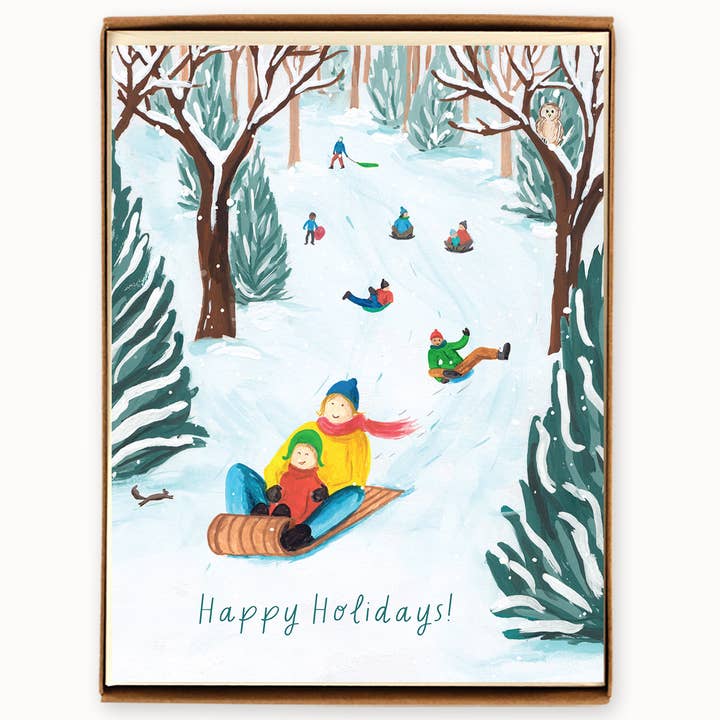 The Paperhood – wholesale Julkort – Kälke/pulka Holiday kort Box med 8