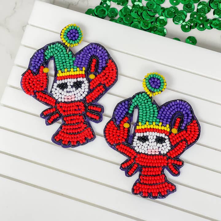 Prep Obsessed Wholesale – Engroshandel Hængeøreringe og creoløreringe – Mardi Gras languster dingle øreringe0