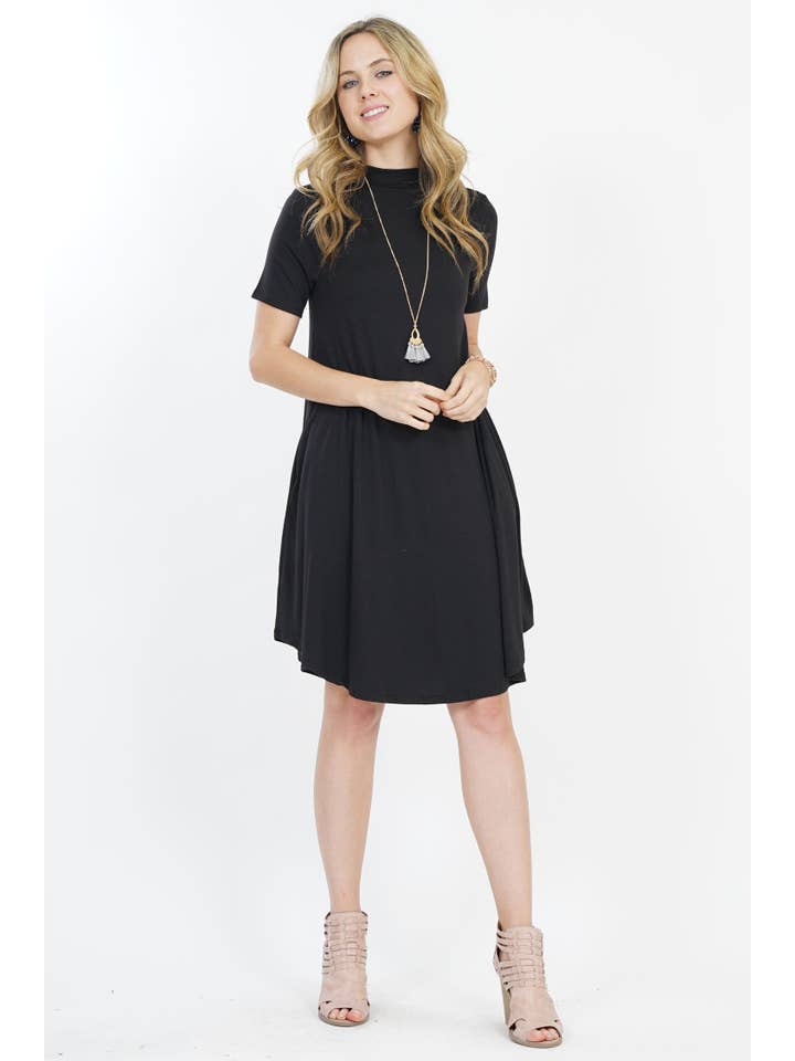 42POPS - Wholesale Dress - Women's - ....SI-10317 Mock Neck Short Sleeve Pocket Dress