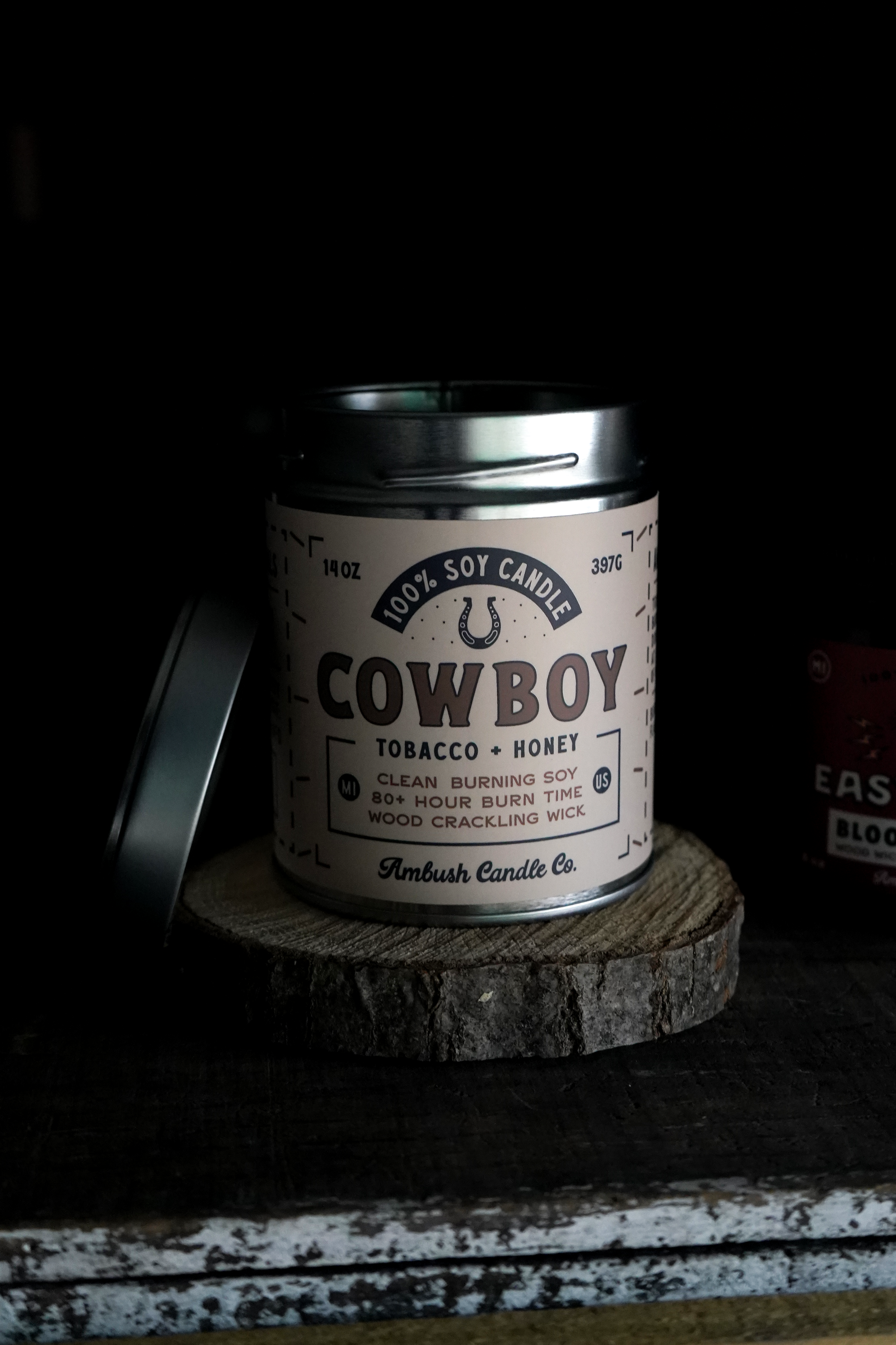 Ambush Candle Co. - Wholesale Jar/Filled Candle - Cowboy | Tobacco + Honey 14oz Soy Candle5