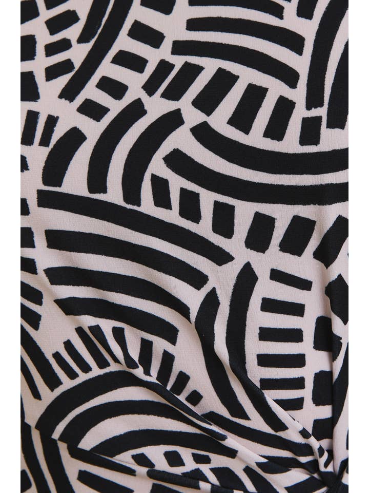BOAT NECK SLEEVELESS FRONT TWIST ABSTRACT PRINT DRESS for wholesale on Faire