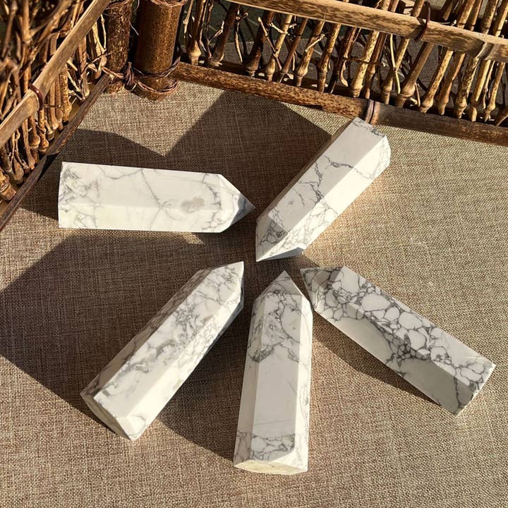 Moon Rituals - Wholesale Spiritual Stone/Crystal - Large Howlite Tower Point Obelisk Generator - 10x3cm | Calming Energy & Christmas Crystal Gift1