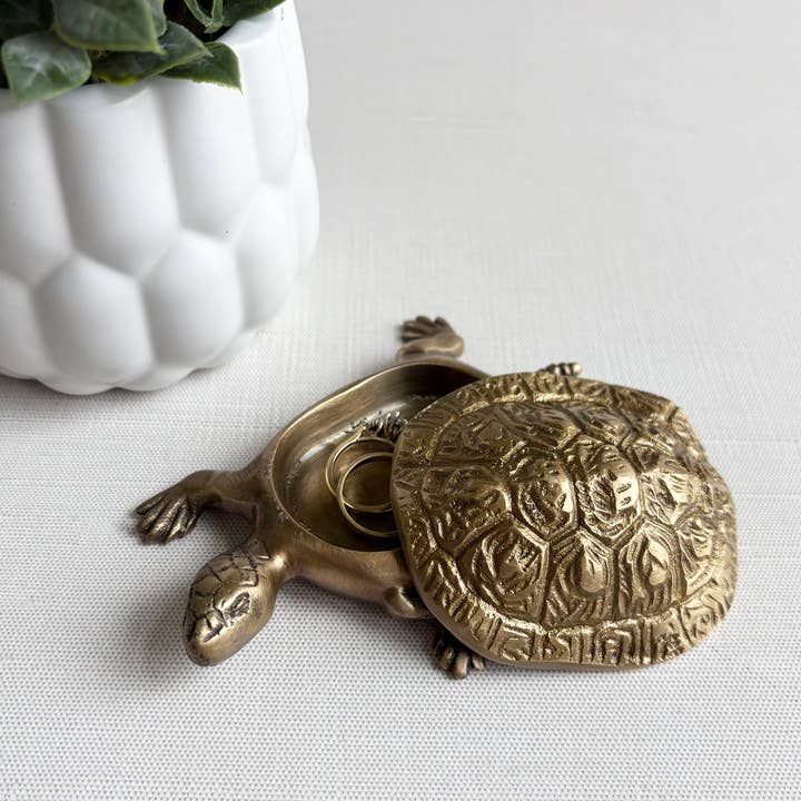 Madison Bay Co. - Historical Home Decor Reproductions - Wholesale Jewelry Box/Organizer - 4-1/4" Antiqued Solid Brass Turtle Box Tabletop Desk Decor