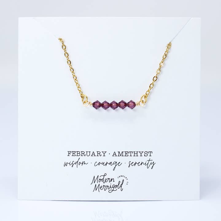 February Birthstone Bar Necklace for wholesale by Modern Merrigold Jewelry Co