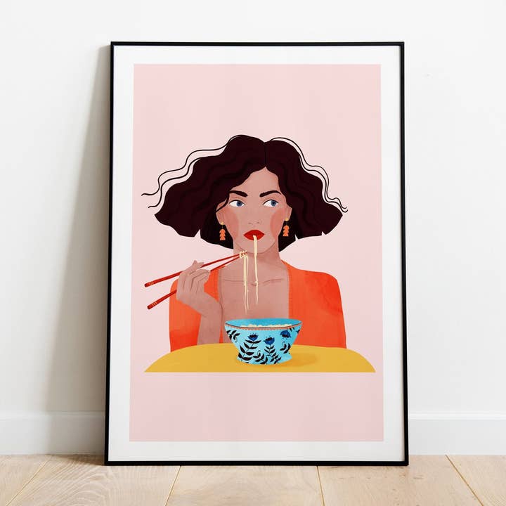 Noodle girl A5, A4 and A3 print, japanese girl, ramen girl for wholesale by Maja Tomljanovic