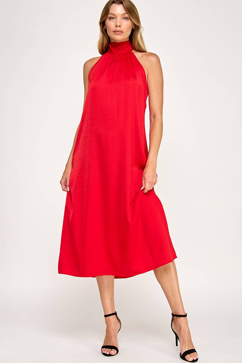 Peace Love Line - Vendita all'ingrosso Vestito - Donna - PL9156 - ABITO MIDI HALTER IN TESSUTO SOLIDO12